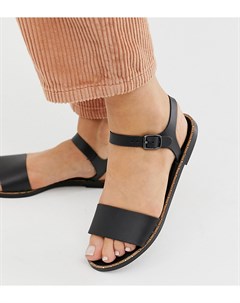 Черные кожаные сандалии для широкой стопы из двух частей Depp