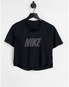 Черная укороченная футболка Metallic Dri Fit One Nike training