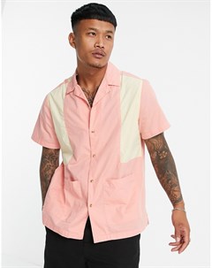 Розовая рубашка с открытым отложным воротником в стиле формы для боулинга с дизайном пэчворк Asos design