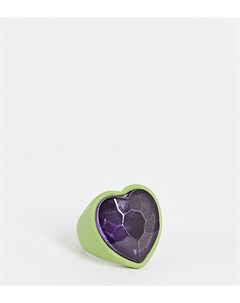 Эксклюзивное зеленое кольцо в форме сердца с металлическим покрытием и кристаллом Big metal london