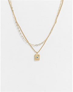 Золотистое ожерелье в несколько рядов с подвеской в виде прямоугольной монетки с изображением украше Liars & lovers