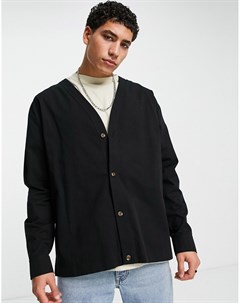 Однотонная черная рубашка в бейсбольном стиле Topman