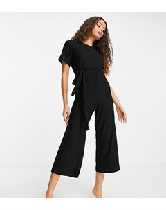 Черный комбинезон для дома из мягкого материала в рубчик ASOS DESIGN Petite Asos petite