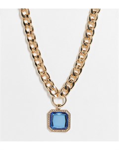 Эксклюзивное массивное ожерелье чокер золотистого цвета с квадратным голубым кристаллом Big metal london