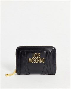 Черный кошелек на молнии с большим логотипом Love moschino