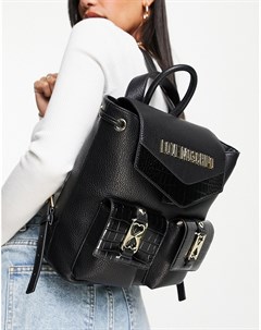 Черный рюкзак с логотипом и отделкой под кожу крокодила Love moschino