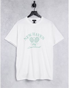 Белая oversize футболка с принтом New Haven New look