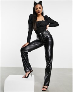Черные прямые джинсы из искусственной кожи под крокодила с классической талией в стиле 90 х Asos design