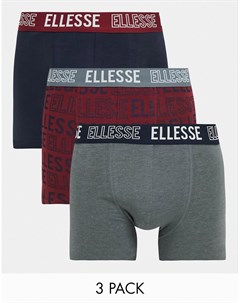 Набор из 3 боксеров серого красного и темно синего цвета с принтом логотипа Ellesse