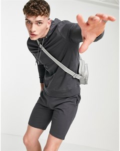 Легкий спортивный костюм из худи и зауженных шорт из органического хлопка винтажного черного выбелен Asos design