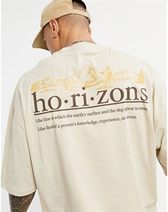 Бежевая футболка из органического хлопка в стиле oversized с принтом Horizon на спине Asos design