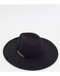Эксклюзивная черная шапка федора с широкими полями и декоративной цепочкой London My accessories