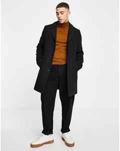 Черное пальто из материала с добавлением шерсти Only & sons