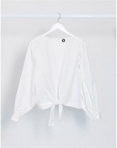 Белая поплиновая блузка с пышными рукавами и завязкой Vila