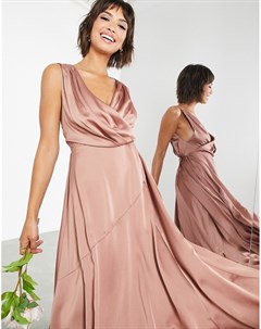 Атласное платье макси коричневато розового цвета с лифом на запахе Asos edition