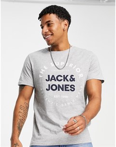 Светло серая футболка с круглым вырезом и логотипом Jack & jones