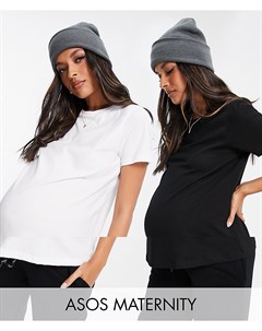 Набор из 2 футболок с круглым вырезом черного и белого цветов из органического хлопка Maternity Ulti Asos design