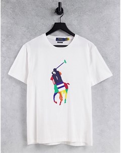 Белая футболка с большим разноцветным логотипом игрока поло Polo ralph lauren