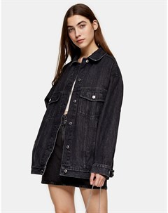 Черная джинсовая oversized куртка из выбеленного переработанного хлопка в винтажном стиле Topshop
