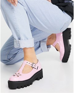 Бледно розовые лакированные туфли на массивной подошве с Т образным ремешком Lamoda