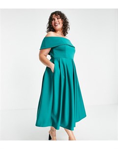 Изумрудно зеленое платье мидакси с широким вырезом лодочкой True violet plus