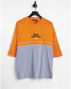 Oversized футболка в стиле колор блок оранжевого и серого цветов с надписью New Orleans Asos design