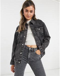 Черная выбеленная джинсовая куртка в стиле oversized Wednesday's girl