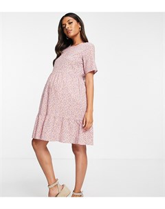 Розовое свободное платье мини с мелким цветочным принтом Pieces maternity