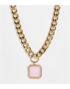 Массивное ожерелье чокер золотистого цвета с квадратным розовым кристаллом Exclusive Big metal london