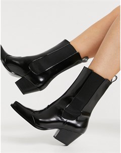 Черные ботинки в стиле вестерн из искусственной кожи с квадратным носком Lexi Monki