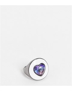 Эксклюзивное массивное кольцо оружейного цвета с камнем и белой эмалью Big metal london