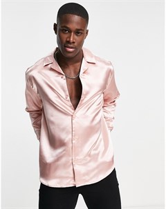 Розовая oversized рубашка из атласа с отложным воротником Only & sons
