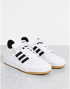 Белые низкие кроссовки с черными полосками и резиновой подошвой Forum Adidas originals