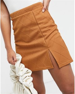 Коричневая фактурная мини юбка с разрезом сбоку Asos design