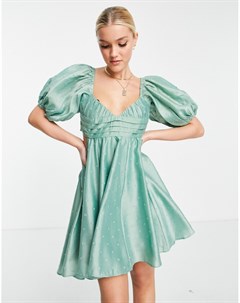 Шалфейно зеленое платье мини из фактурной вуали со складками Asos design