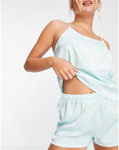 Атласный пижамный комплект из майки и шорт с цветочным принтом мятного цвета Vero moda