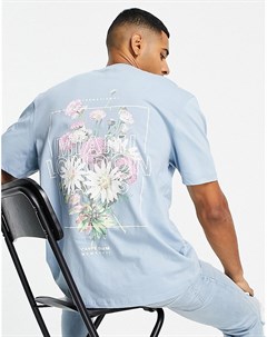 Голубая футболка с цветочным принтом Майами на спине River island