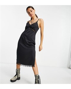 Черное платье комбинация миди с кружевной отделкой Petite Topshop