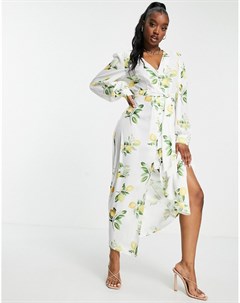 Платье миди с декоративными завязками и летним принтом в виде лимонов x Stacey Solomon In the style