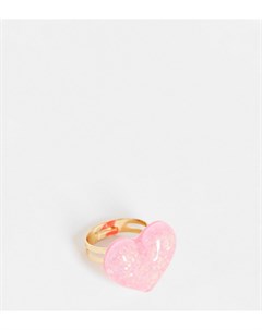 Эксклюзивное розовое кольцо с сердцем с блестками Pieces