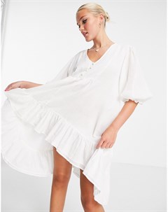 Белое ярусное платье мини с присборенной юбкой и завязкой на воротнике x Lorna Luxe In the style