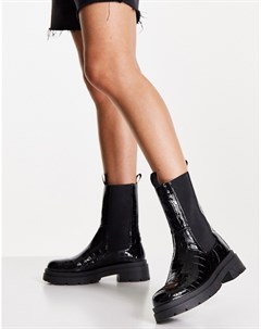 Черные ботинки челси на массивной подошве с отделкой под крокодиловую кожу Kylie Topshop
