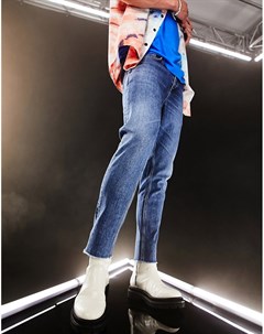 Узкие эластичные джинсы винтажного голубого оттенка с необработанными краями штанин Asos design
