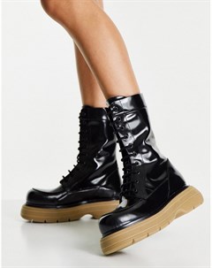 Черные кожаные ботинки на массивной подошве со шнуровкой Alicia Asos design