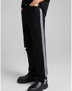 Черные мешковатые джинсы в стиле 90 х с рваной отделкой Bershka
