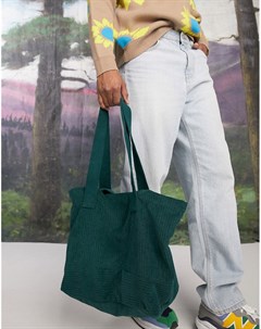 Вельветовая сумка тоут темно зеленого цвета Asos design