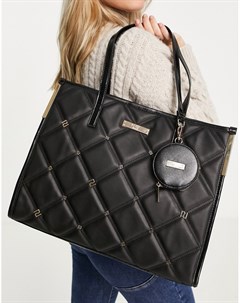 Черная стеганая сумка шопер квадратной формы с заклепками River island