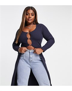 Темно синий кардиган макси в рубчик с застежкой каплей на пуговице ASOS DESIGN Curve Asos curve