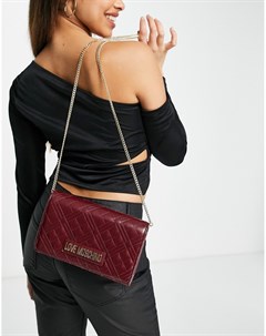 Темно красная стеганая мини сумка через плечо с логотипом Love moschino