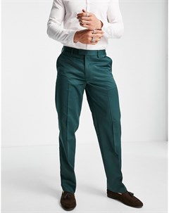Зеленые сатиновые брюки прямого кроя Topman